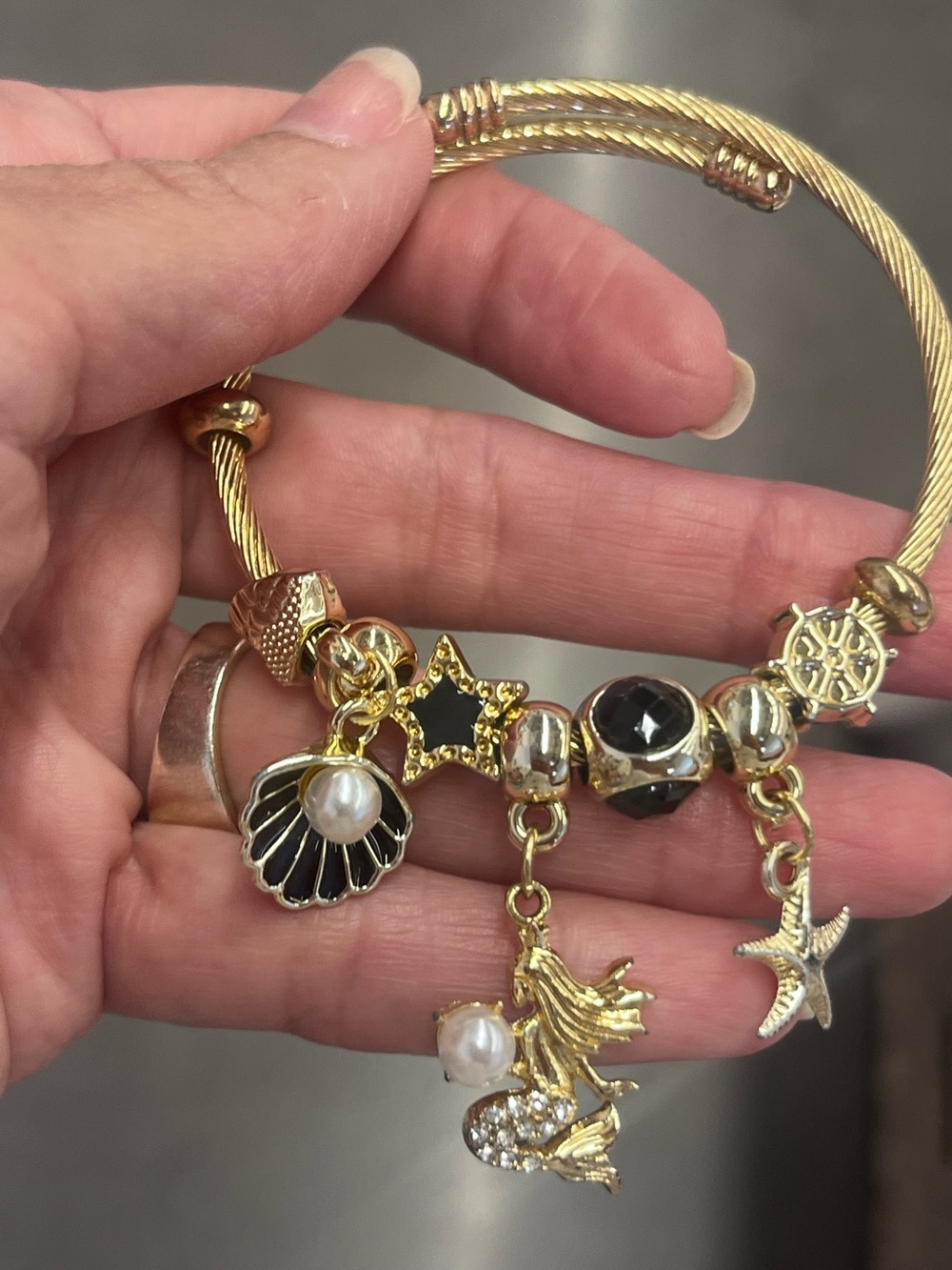 Gold Mermaid Charm Bracelet Set w/ Pearls Starfish Compass Heart NWOT